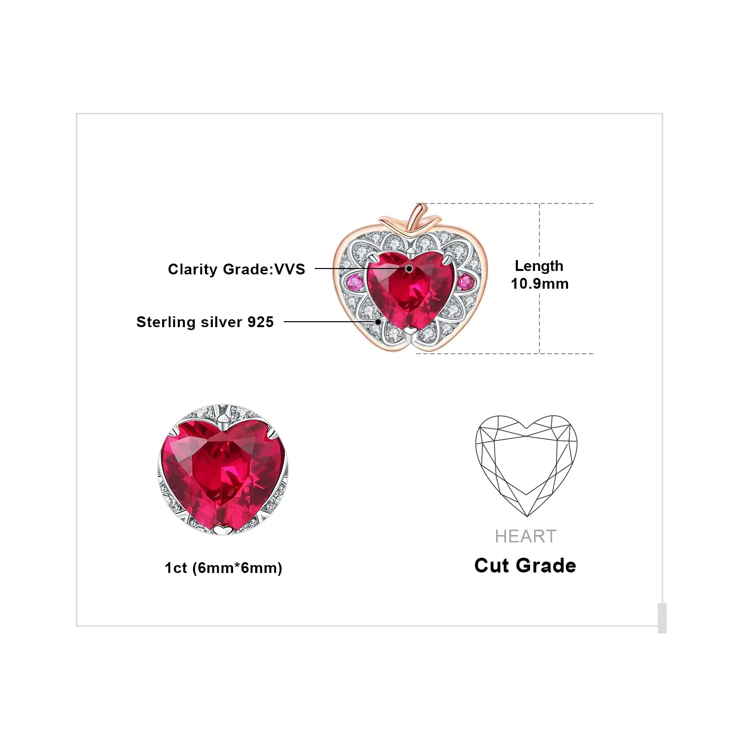 JewelryPalace Mela 2ct orecchini cuore rubino oro rosa