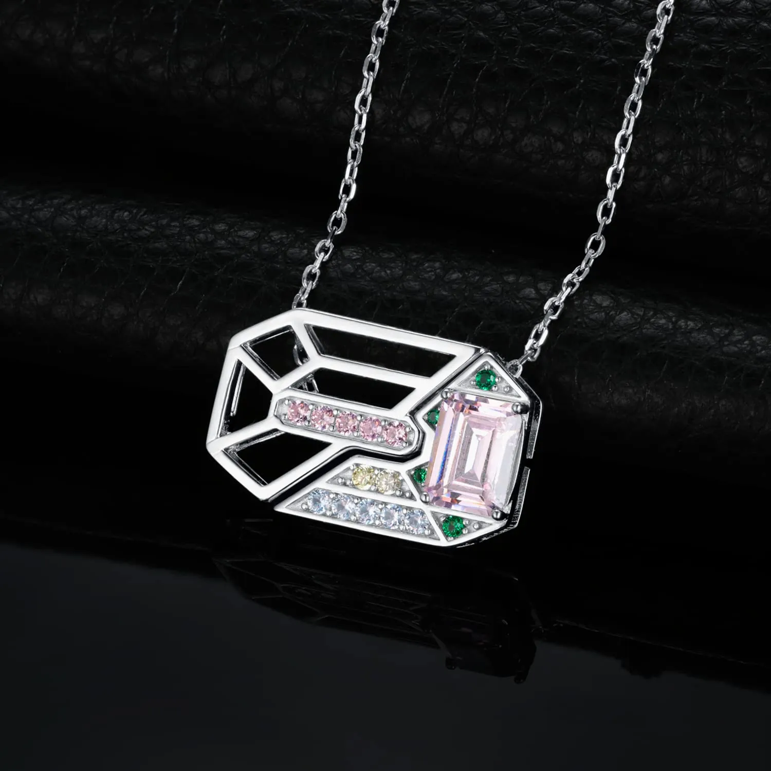 JewelryPalace Puzzle Collana Argento 925 Zirconia Rosa Taglio Smeraldo