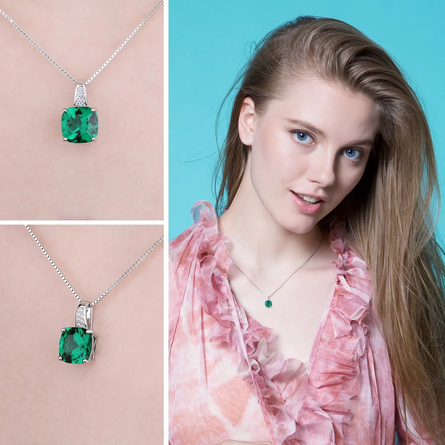 JewelryPalace Collana Argento Smeraldo Verde 3.4ct Cuscino