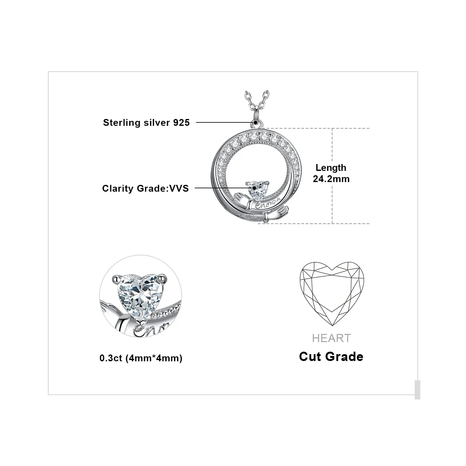 JewelryPalace Claddagh I am enough collana argento cuore 45cm