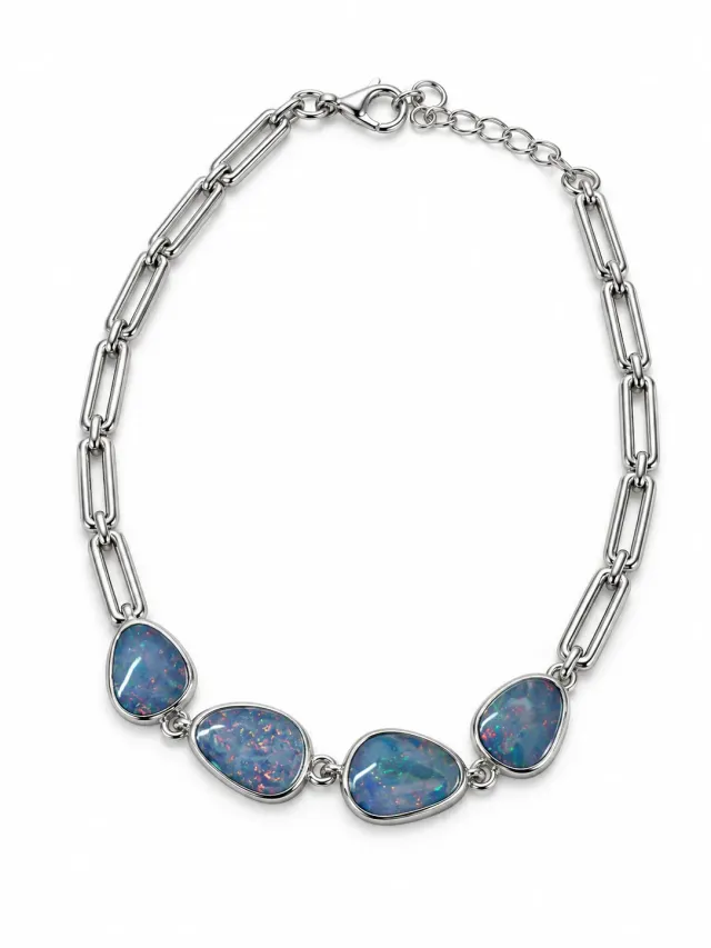 Victoria Jane Rectangle Link bracciale opale maglie argento