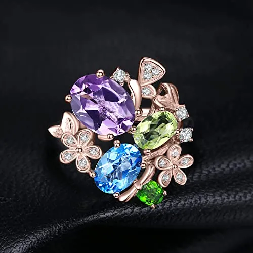 JewelryPalace Fiore anello aperto argento peridoto oro rosa