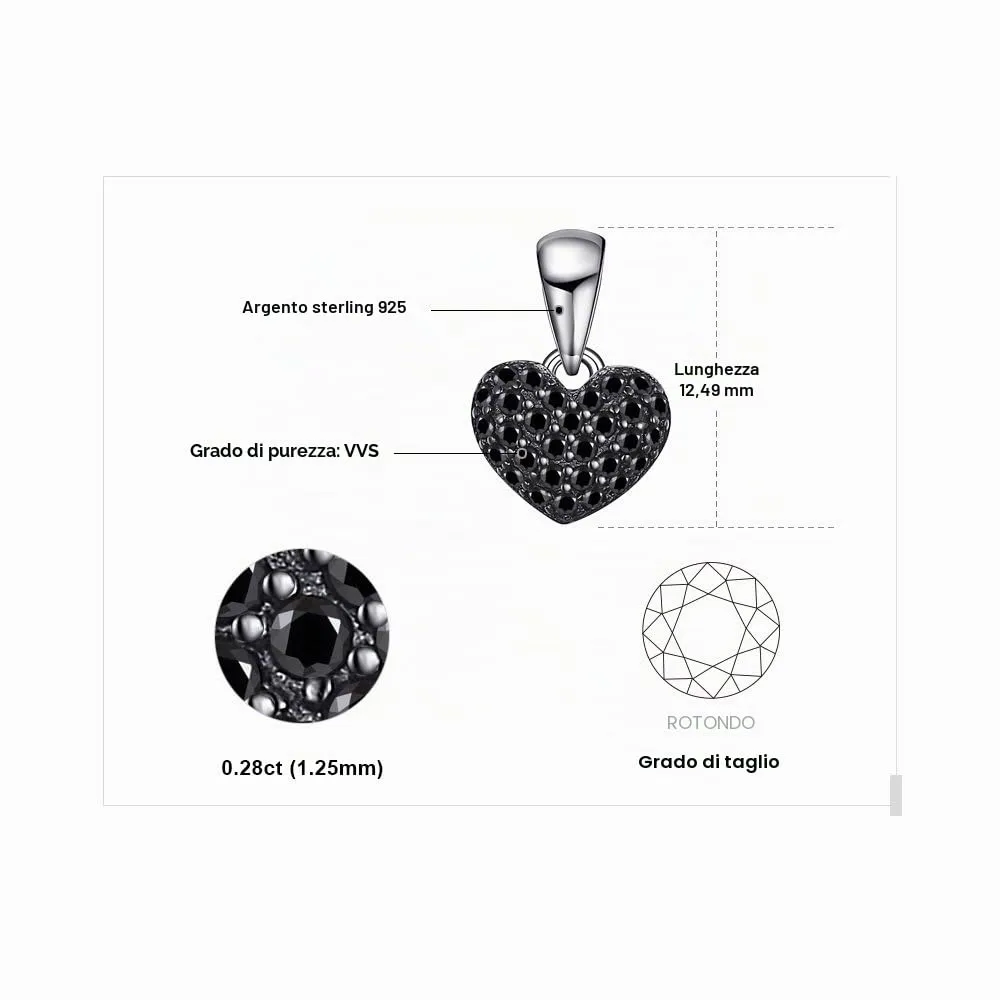 JewelryPalace Cuore 0.14ct Spinello Nero collana argento 925