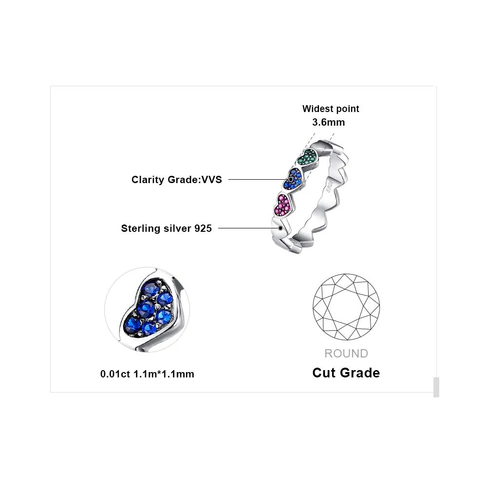 JewelryPalace Anello Cuori Impilabile Argento 925 Multicolore