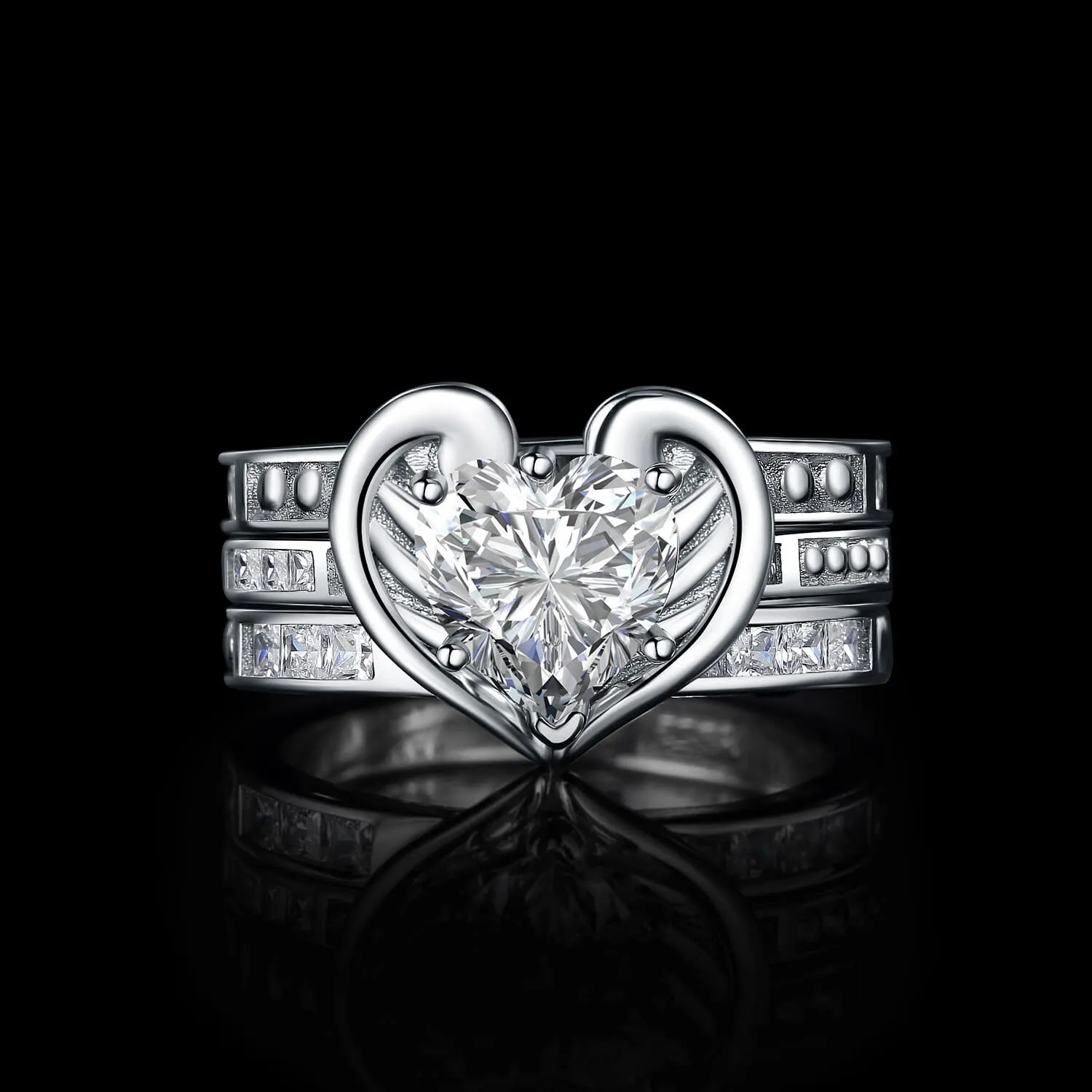 JewelryPalace Puzzle Cuore Set 3 Anelli Argento 2.2ct