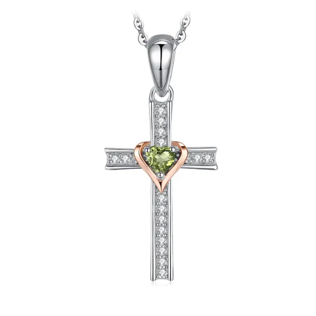 JewelryPalace Croce Collana Peridoto Verde Argento 45cm Cuore