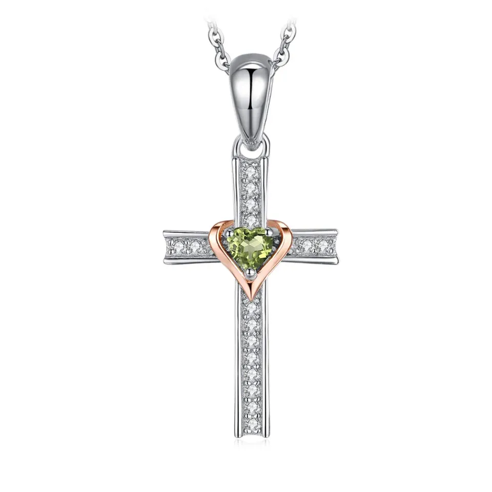 JewelryPalace Croce Collana Peridoto Verde Argento 45cm Cuore