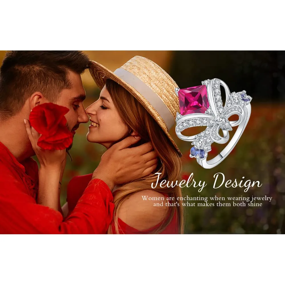 JewelryPalace Farfalla Anello Argento Zaffiro Rosa-Blu 3.1ct