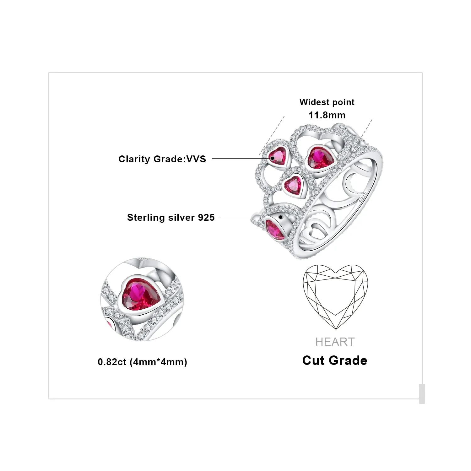 JewelryPalace Cuore 1.9ct anello argento rubino rosso