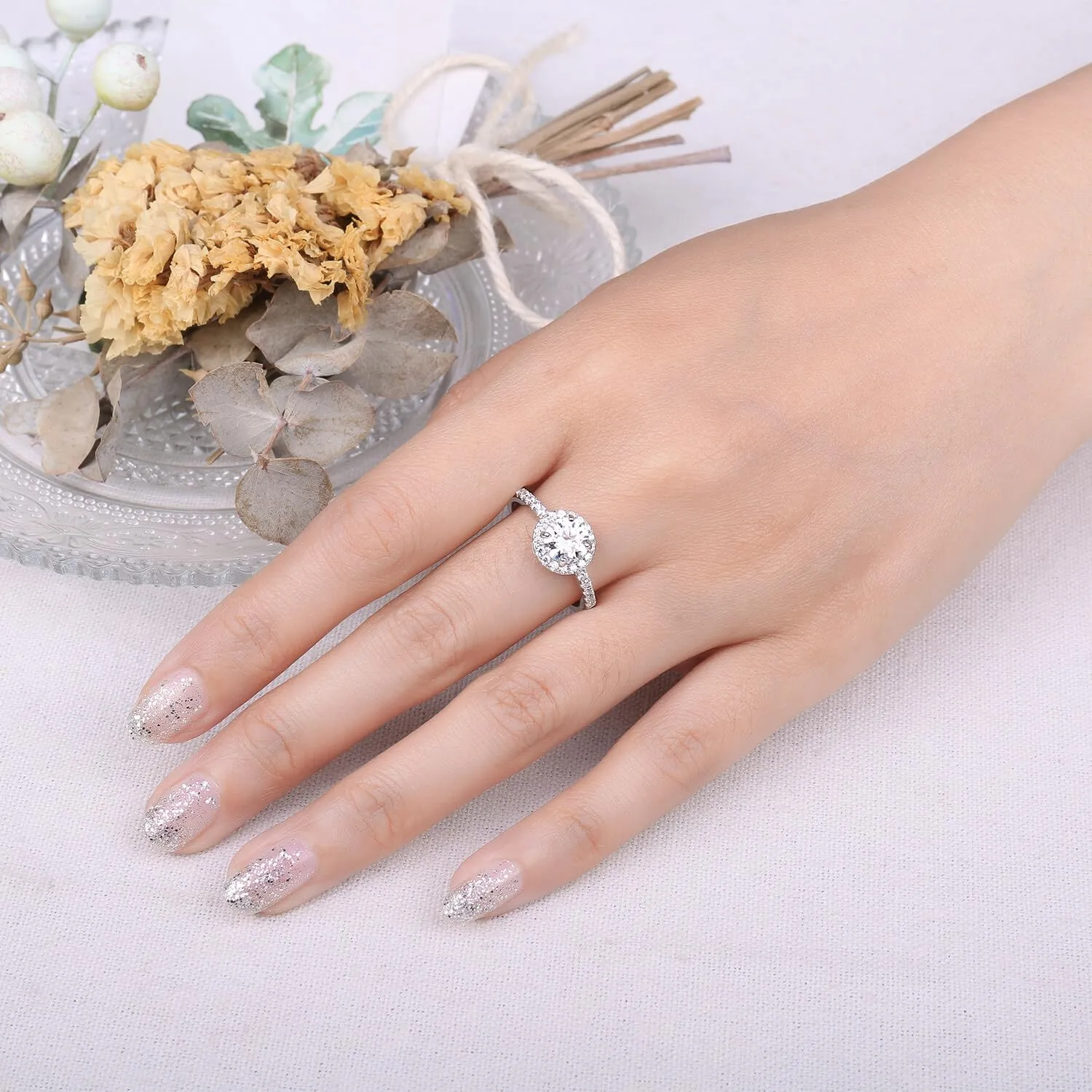 JewelryPalace 1ct Halo anello fidanzamento argento misura 14.5