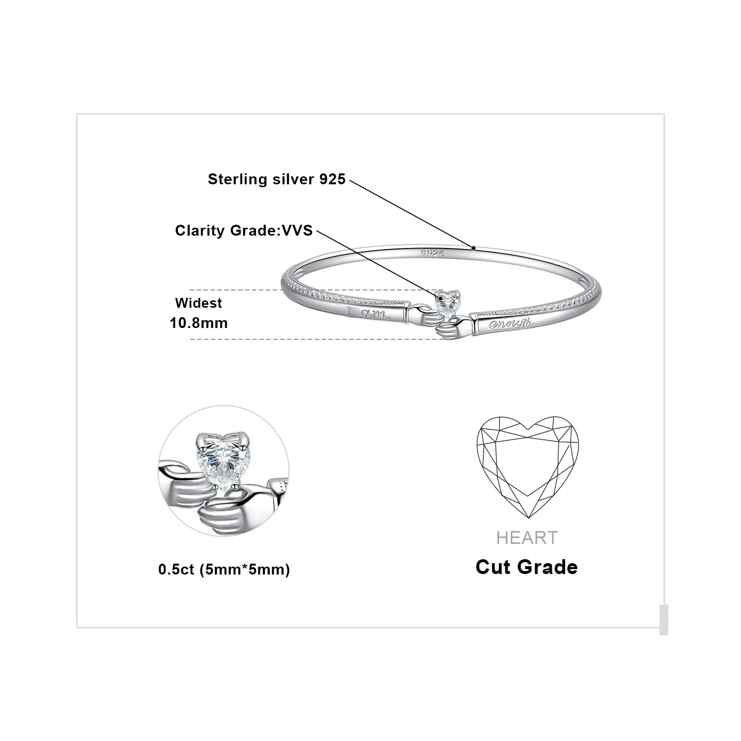 JewelryPalace Abbraccio Bracciale Argento Aperto I Am Enough
