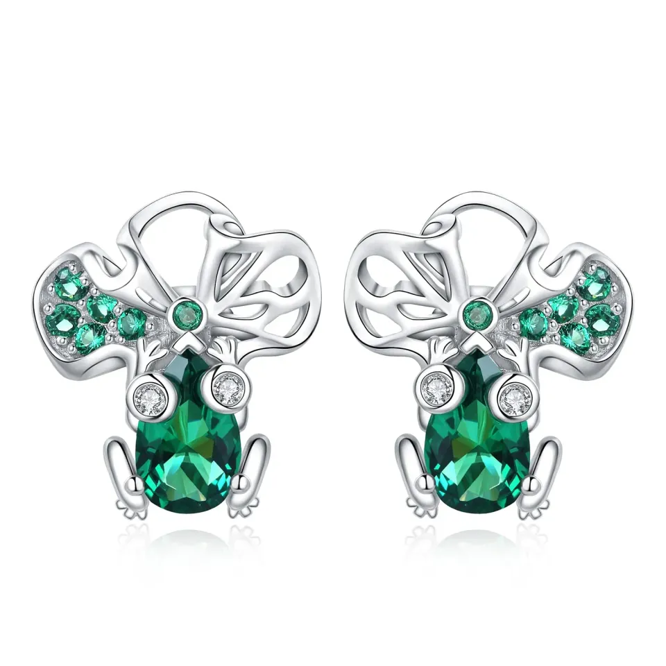JewelryPalace Orecchini Donna Argento 1.6ct Rana Loto Smeraldo