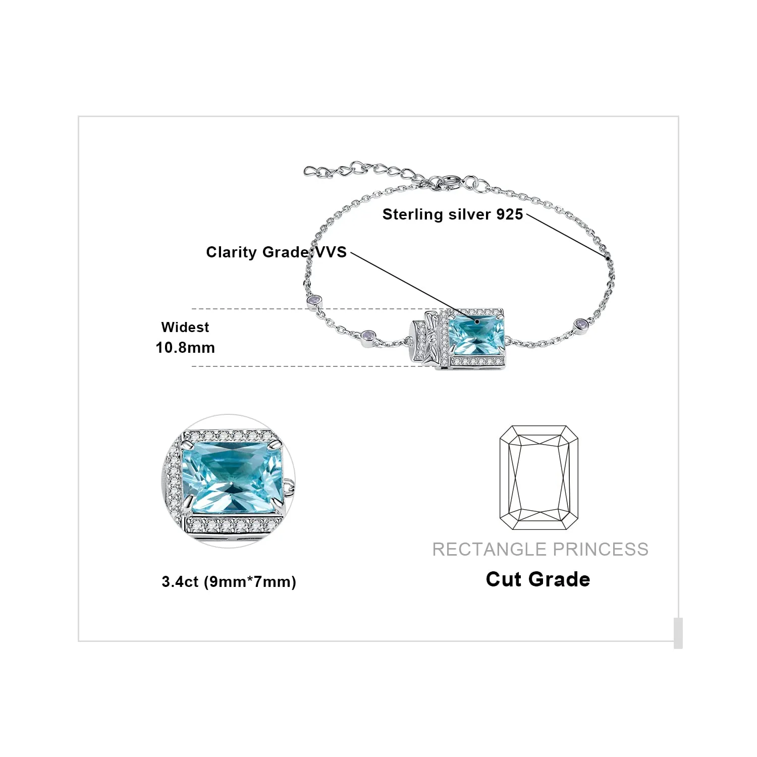 JewelryPalace Profumo 3.9ct Bracciale Argento 925 Blu