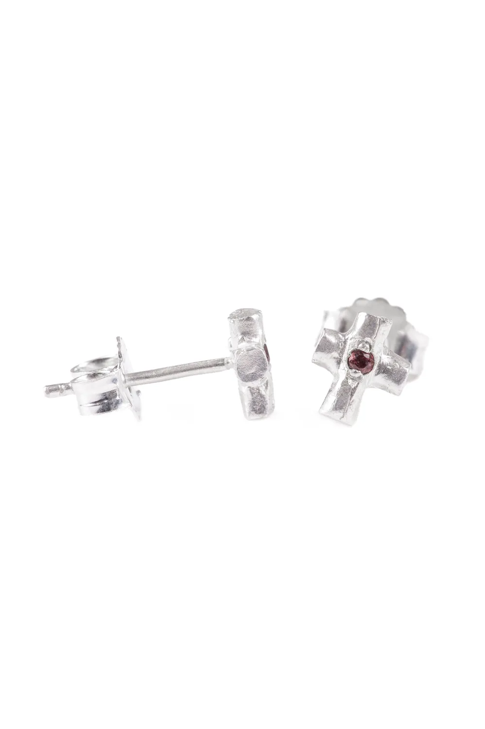 Flor Rubaja Cross Mini Croci orecchini argento granato 6 mm