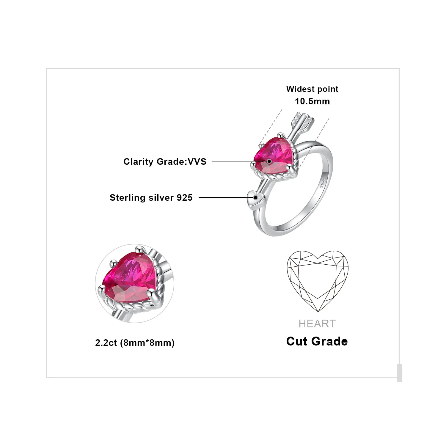 JewelryPalace 2.2ct Freccia anello argento zirconia rossa