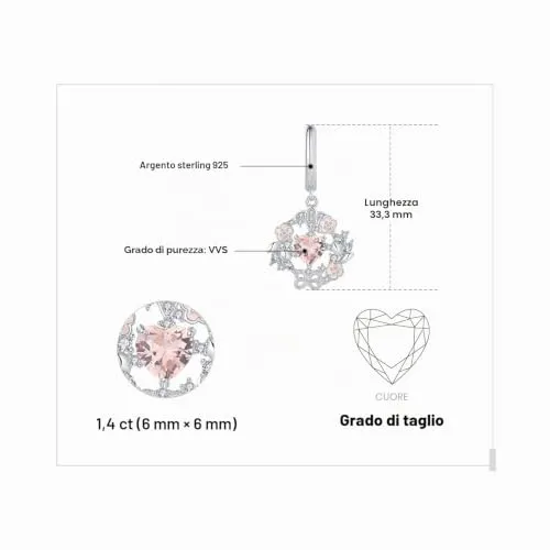 JewelryPalace 2.4ct Fiori Cuore orecchini argento rosa