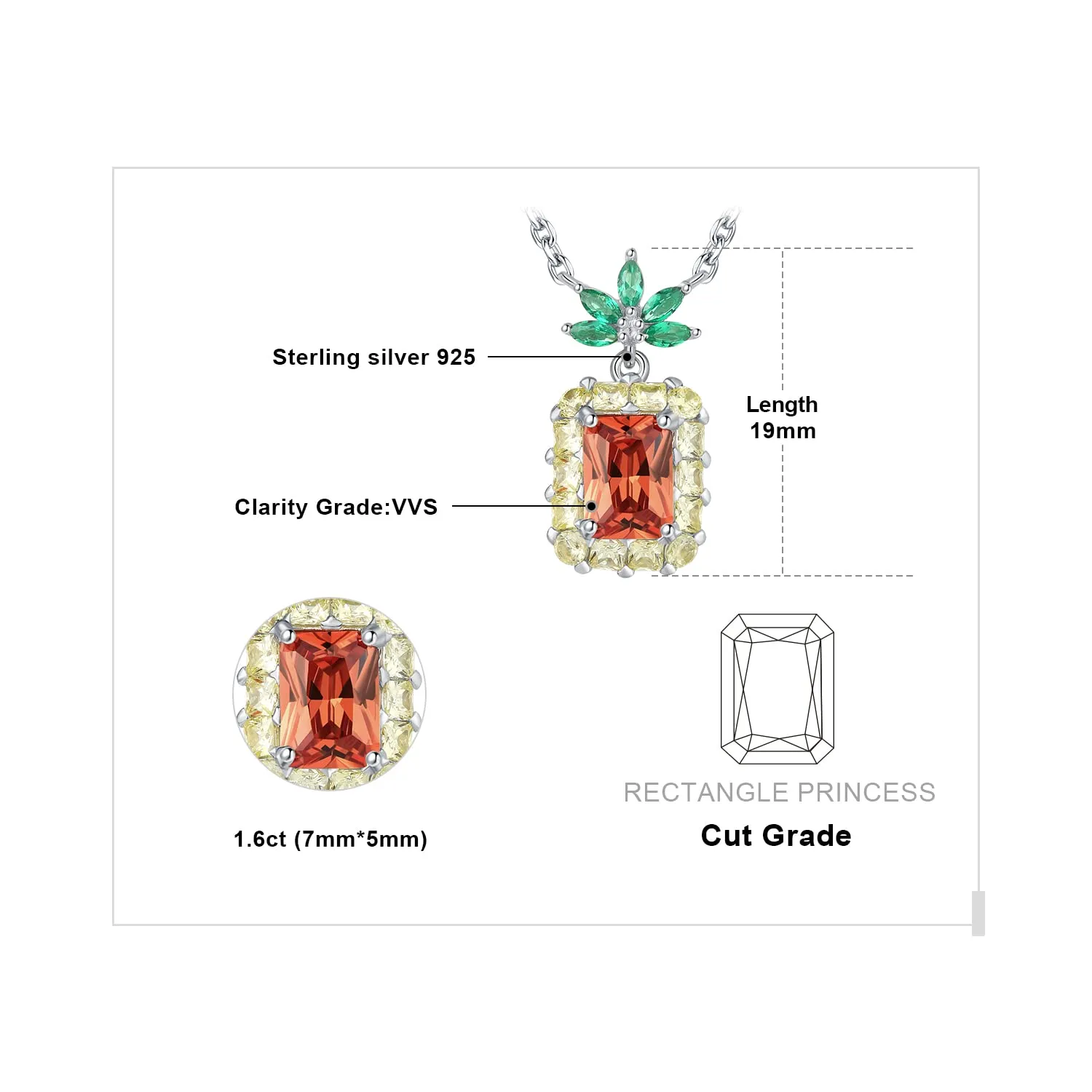 JewelryPalace Ananas 2.8ct collana argento zirconia 45cm