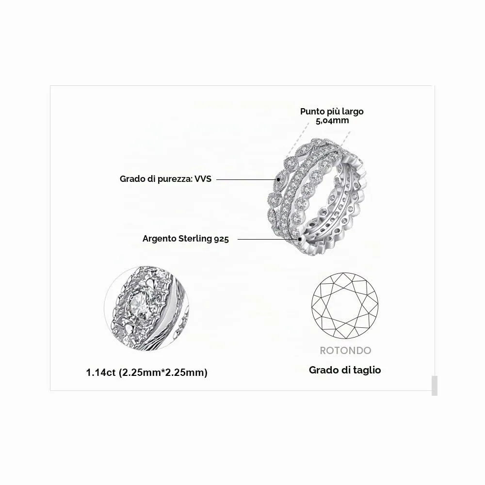 JewelryPalace set 3 anelli argento zirconia marquise