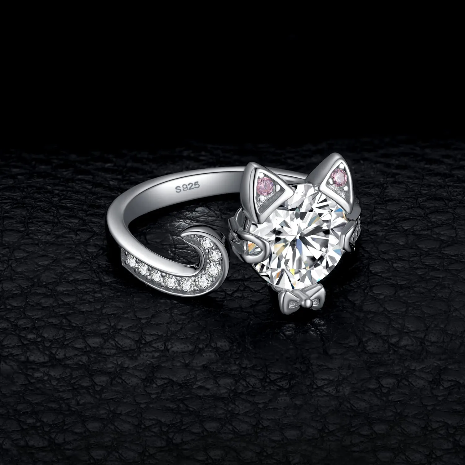 JewelryPalace Gatto anello regolabile argento zirconi rosa
