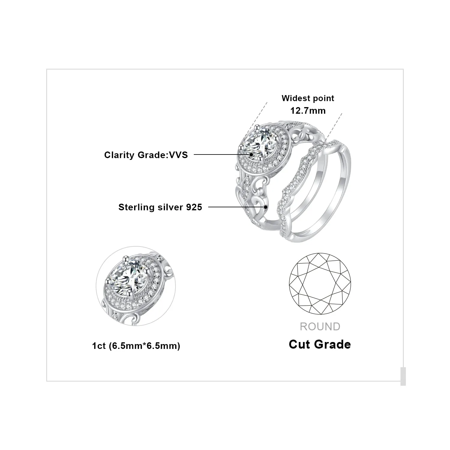 JewelryPalace Vintage Halo Anello Argento Farfalla Zirconia