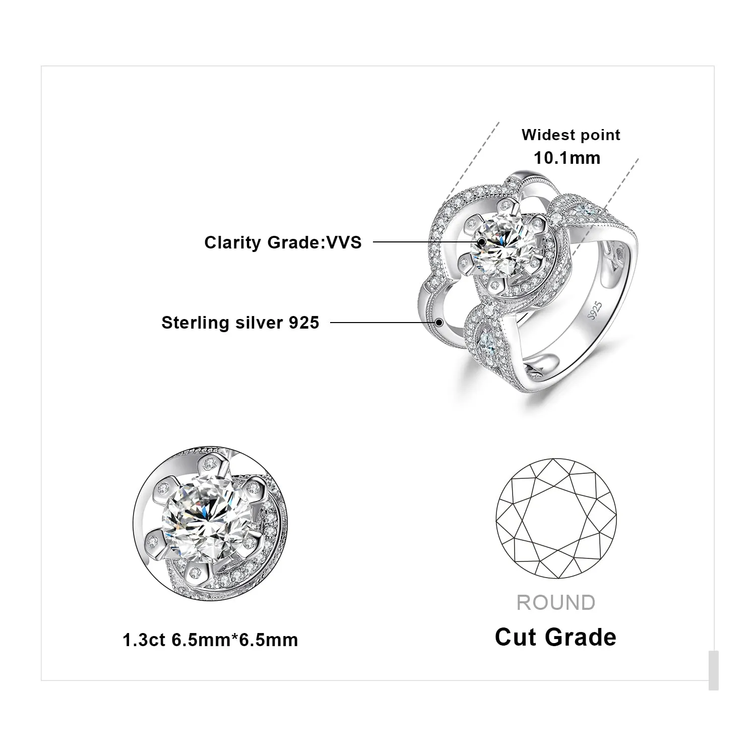 JewelryPalace Anello Claddagh Celtico Argento 925 Zirconia Set