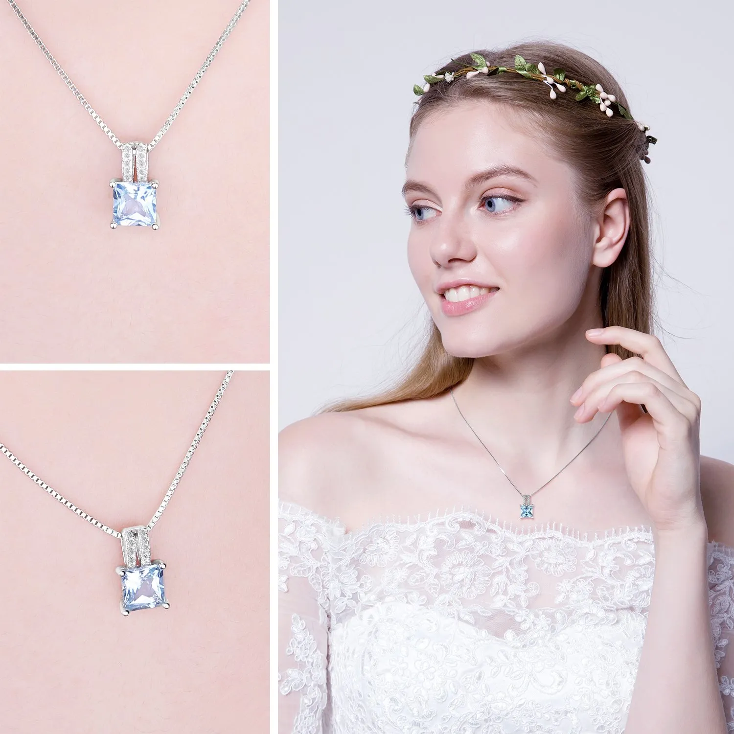 JewelryPalace Quadrata collana argento topazio azzurro