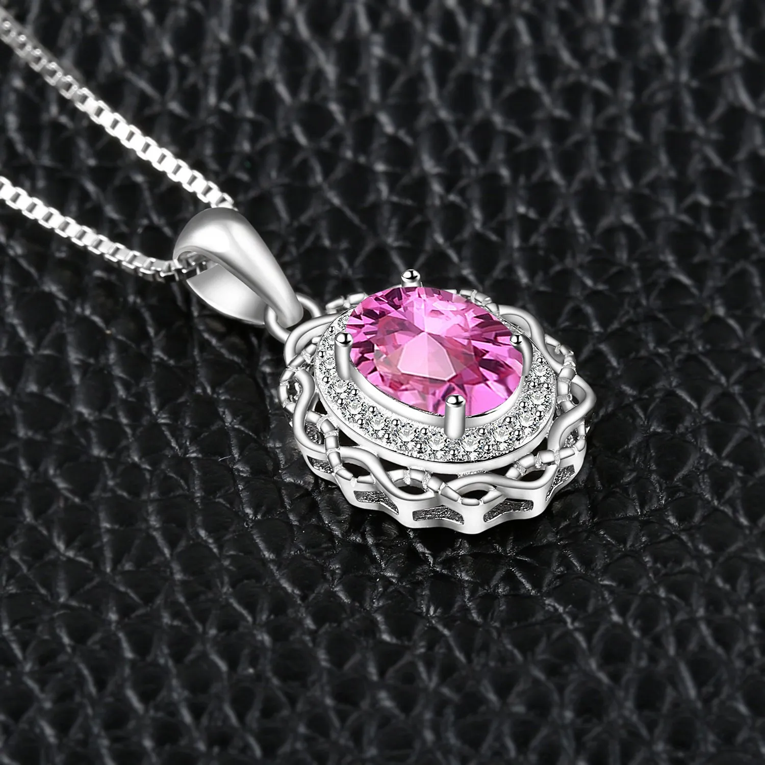 JewelryPalace Vintage Halo Collana Argento 925 Topazio Rosa