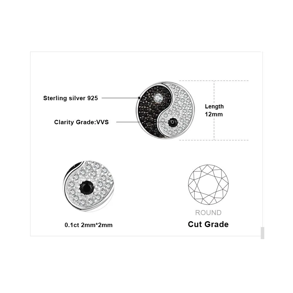 JewelryPalace Ying Yang Taichi Orecchini Bottone Spinello Nero
