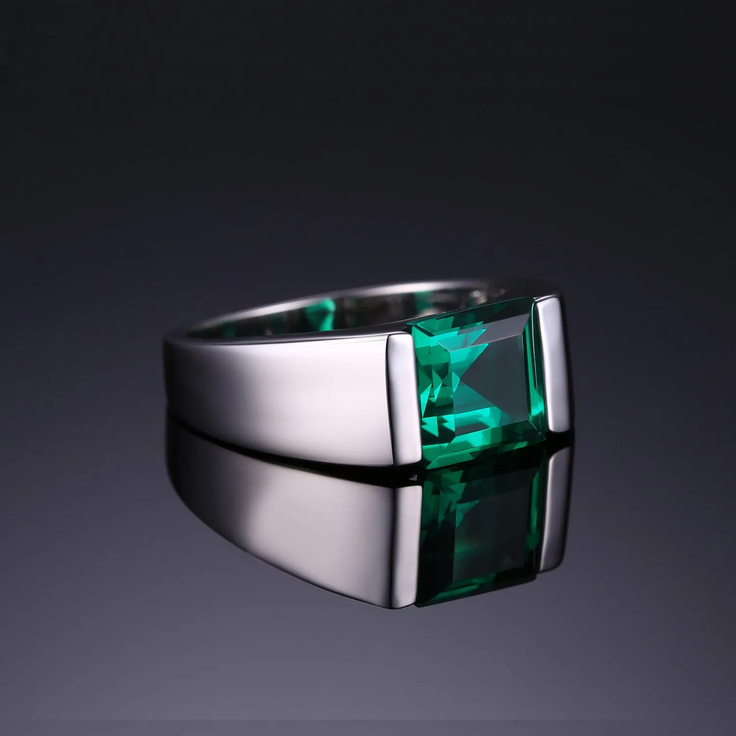 JewelryPalace Anello Uomo Argento 3.3ct Smeraldo Verde Quadrato