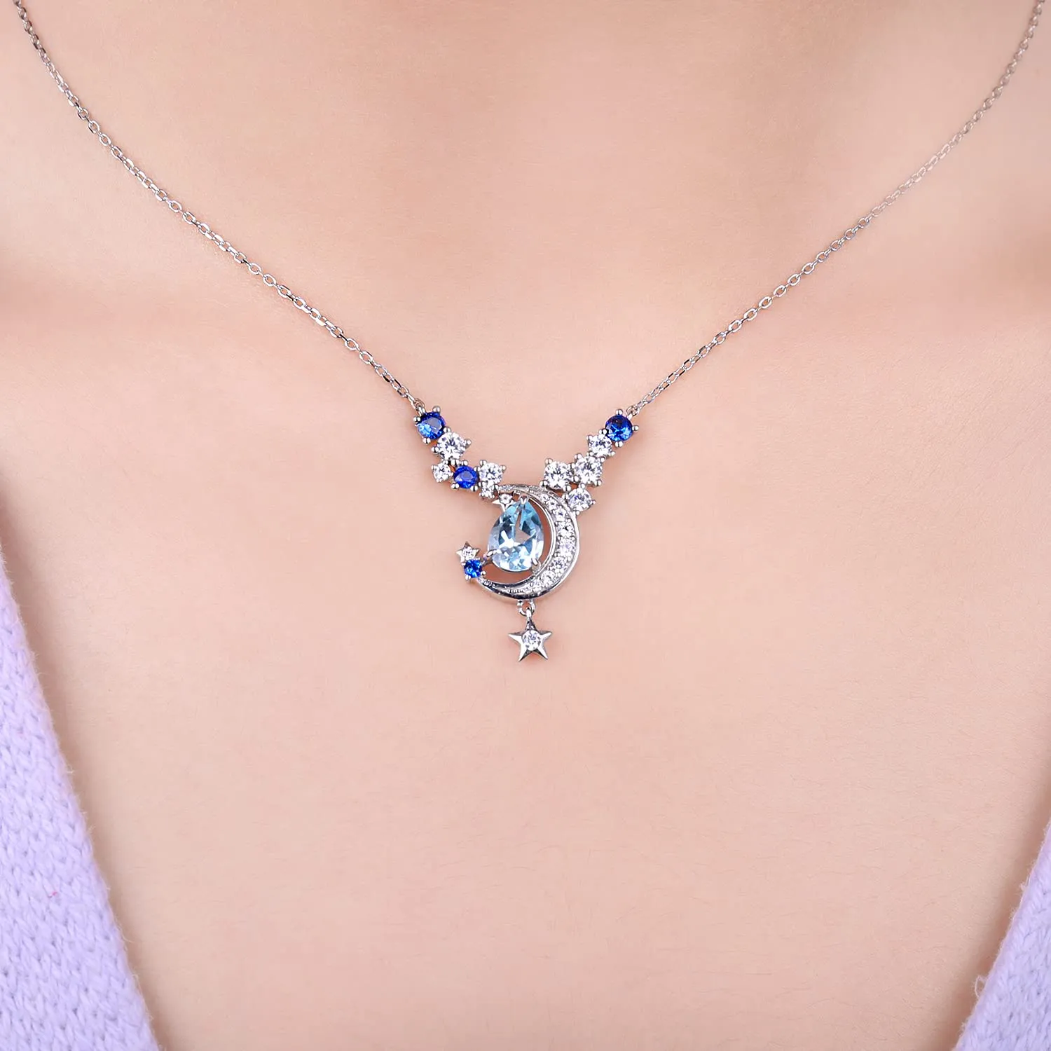 JewelryPalace Luna e Stella collana argento 925 topazio azzurro