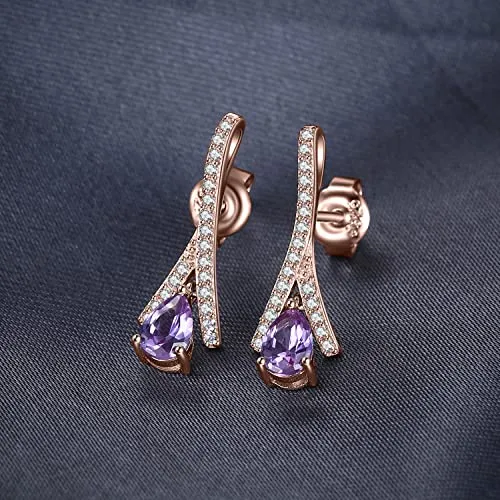 JewelryPalace orecchini pendenti oro rosa viola pera