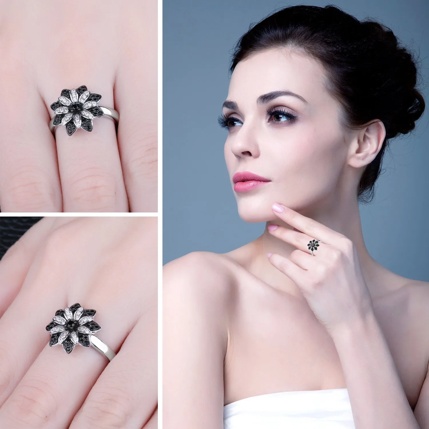 JewelryPalace Fiore Anello Cocktail Argento 14.5 Quarzo Fumé