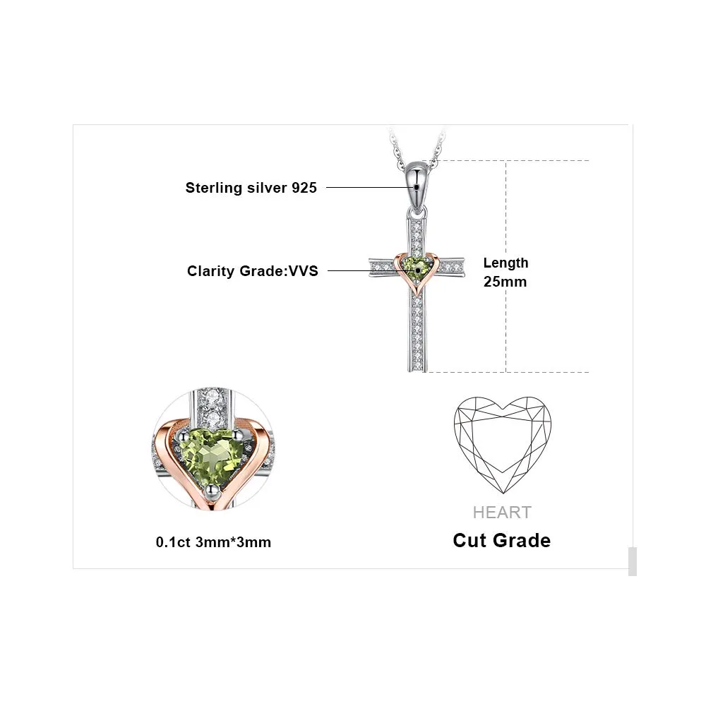 JewelryPalace Croce Collana Peridoto Verde Argento 45cm Cuore