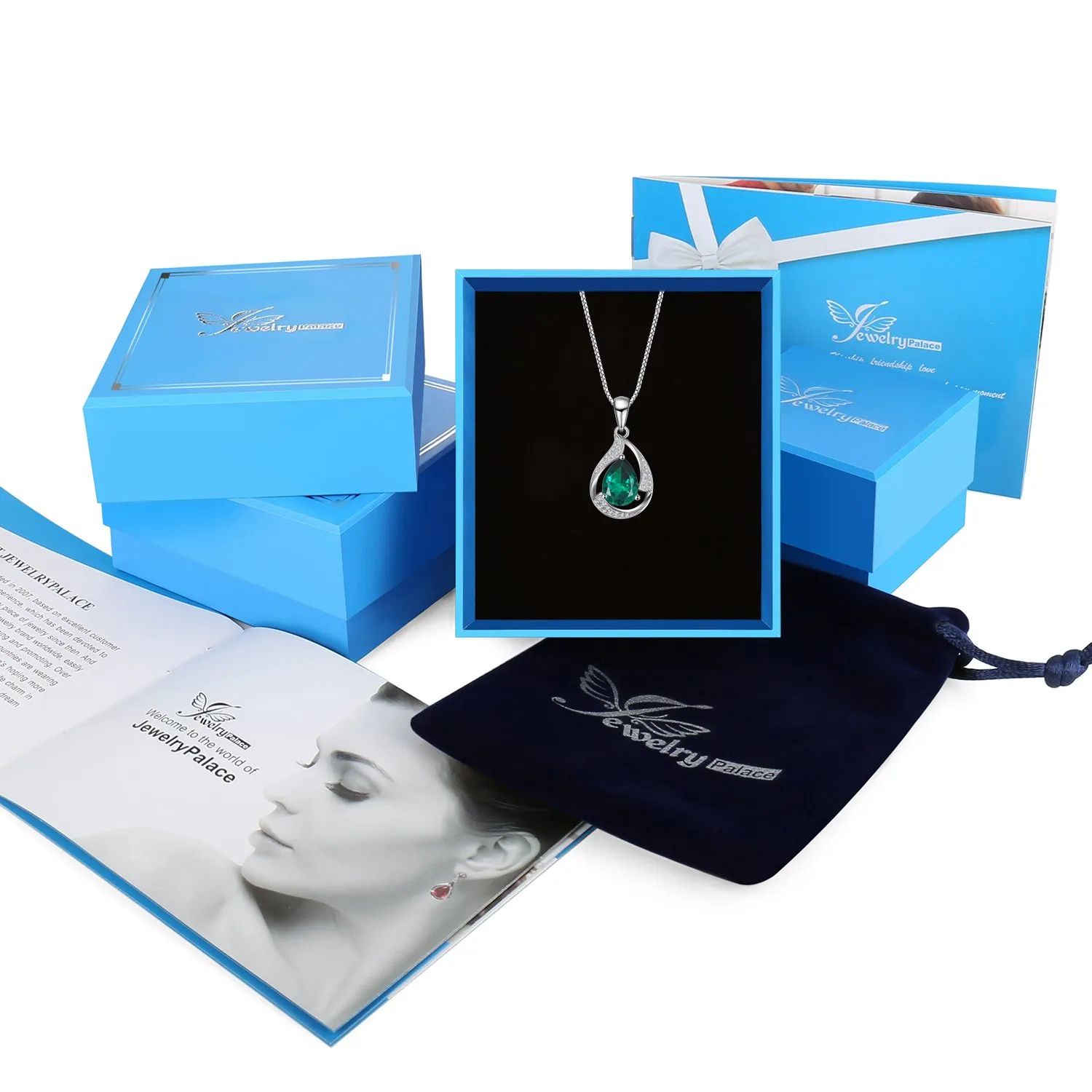 JewelryPalace Smeraldo Simulato Collana Argento 925 verde 45cm