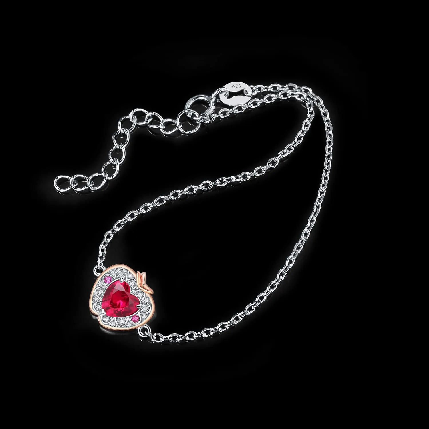 JewelryPalace Mela Cuore 1ct Bracciale Argento Rubino Rosso