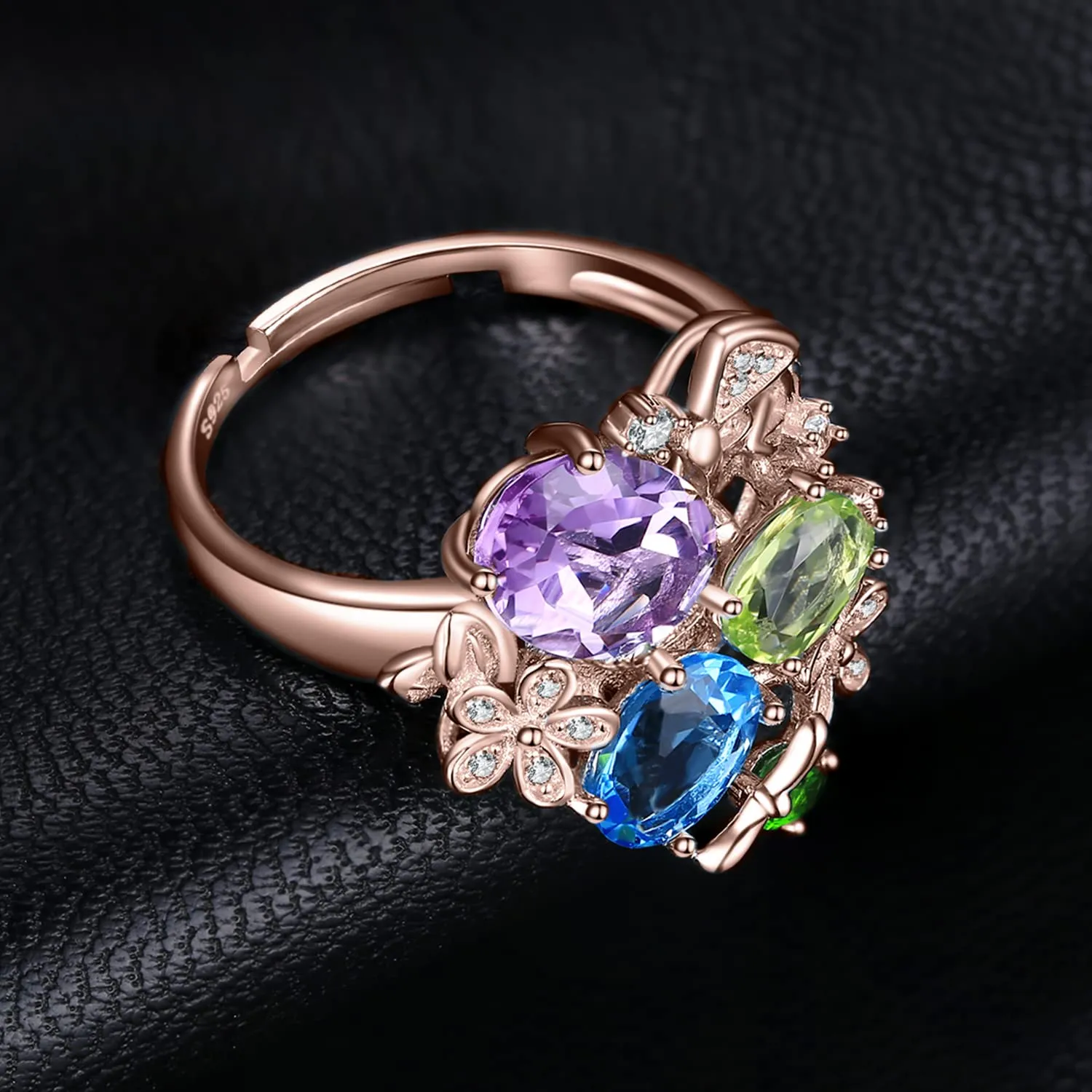 JewelryPalace Fiore anello aperto argento peridoto oro rosa
