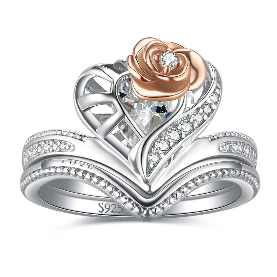 JewelryPalace Vintage Halo Anello Argento 925 Zirconia Oro Rosa