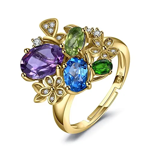 JewelryPalace Fiore anello aperto argento topazio oro giallo