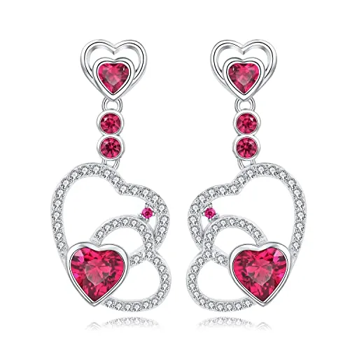 JewelryPalace Cuore orecchini pendenti argento 925 rubino rosso