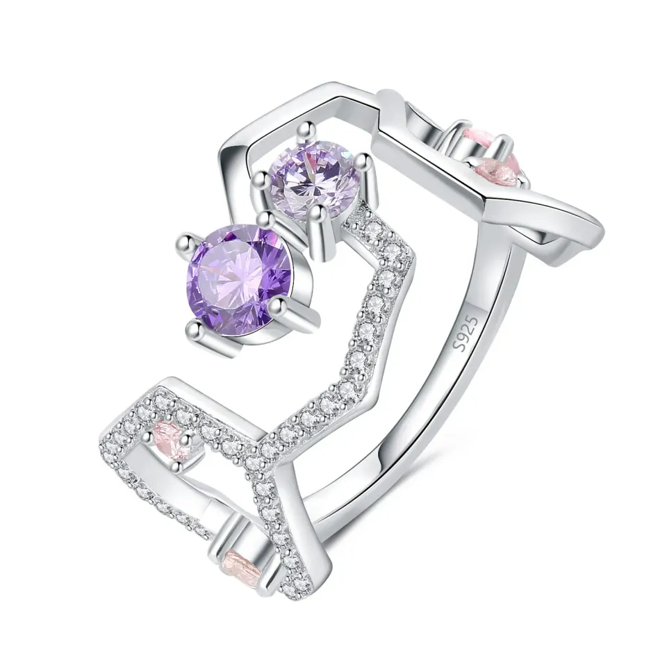 JewelryPalace Molecola Anello Argento 925 Zirconia Viola Rosa 1.3ct