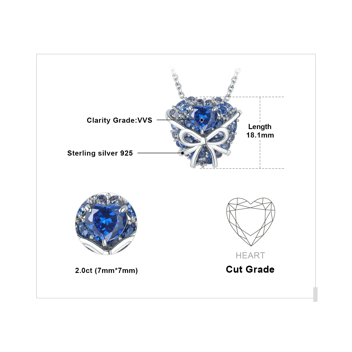 JewelryPalace Cuore Blu 5ct Collana Argento 925 Farfalla