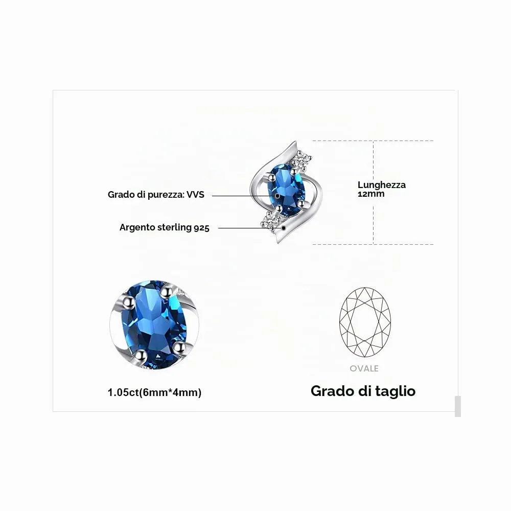 JewelryPalace Orecchini Bottone Argento Topazio Blu 1ct Ovale