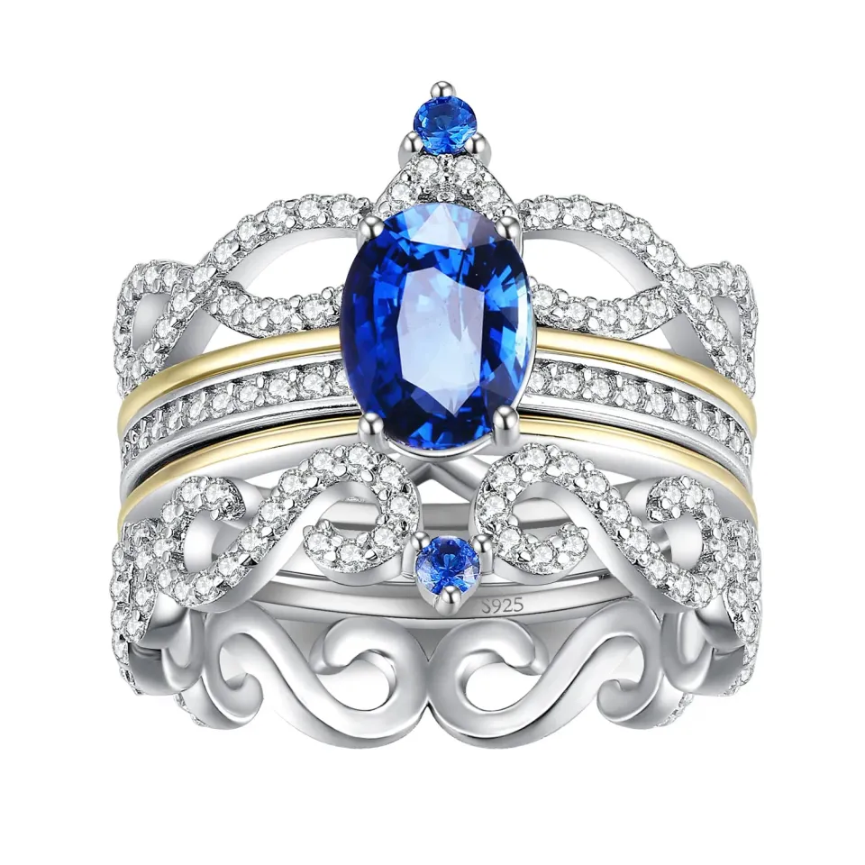 JewelryPalace Corona Ovale anello argento zaffiro blu creato