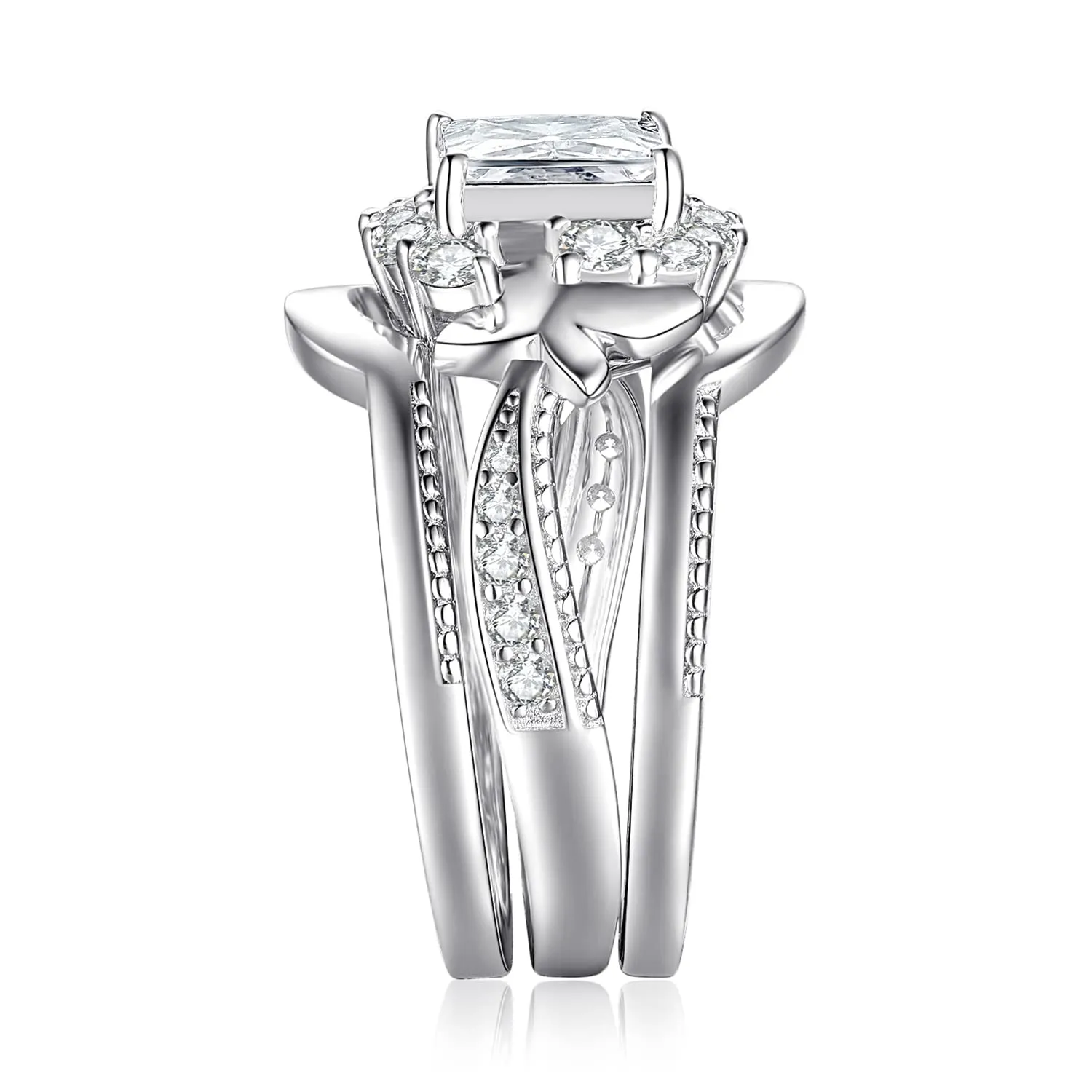 JewelryPalace Vintage Halo Anello Farfalla Argento Zirconia