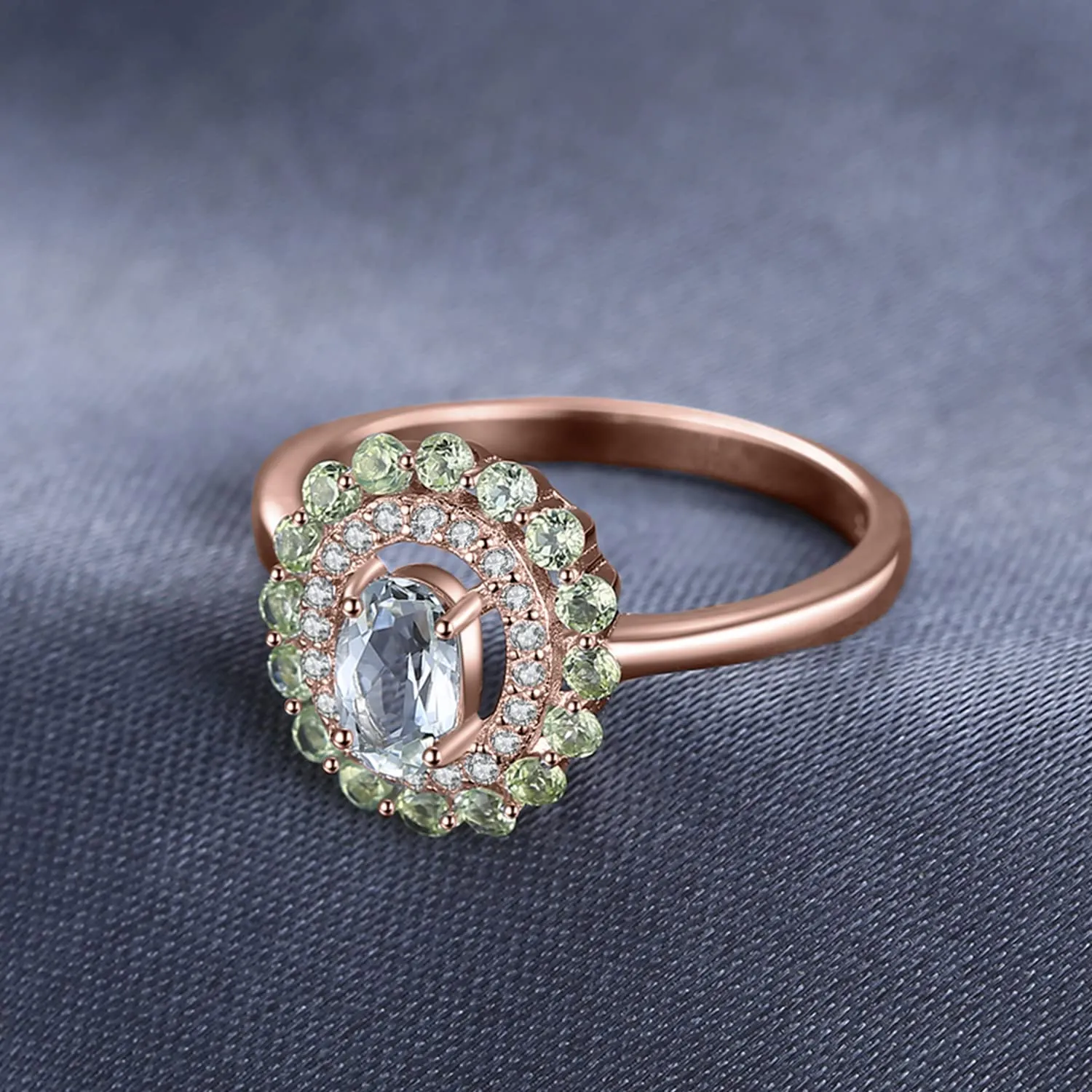 JewelryPalace Halo Anello Ovale Ametista Verde Argento
