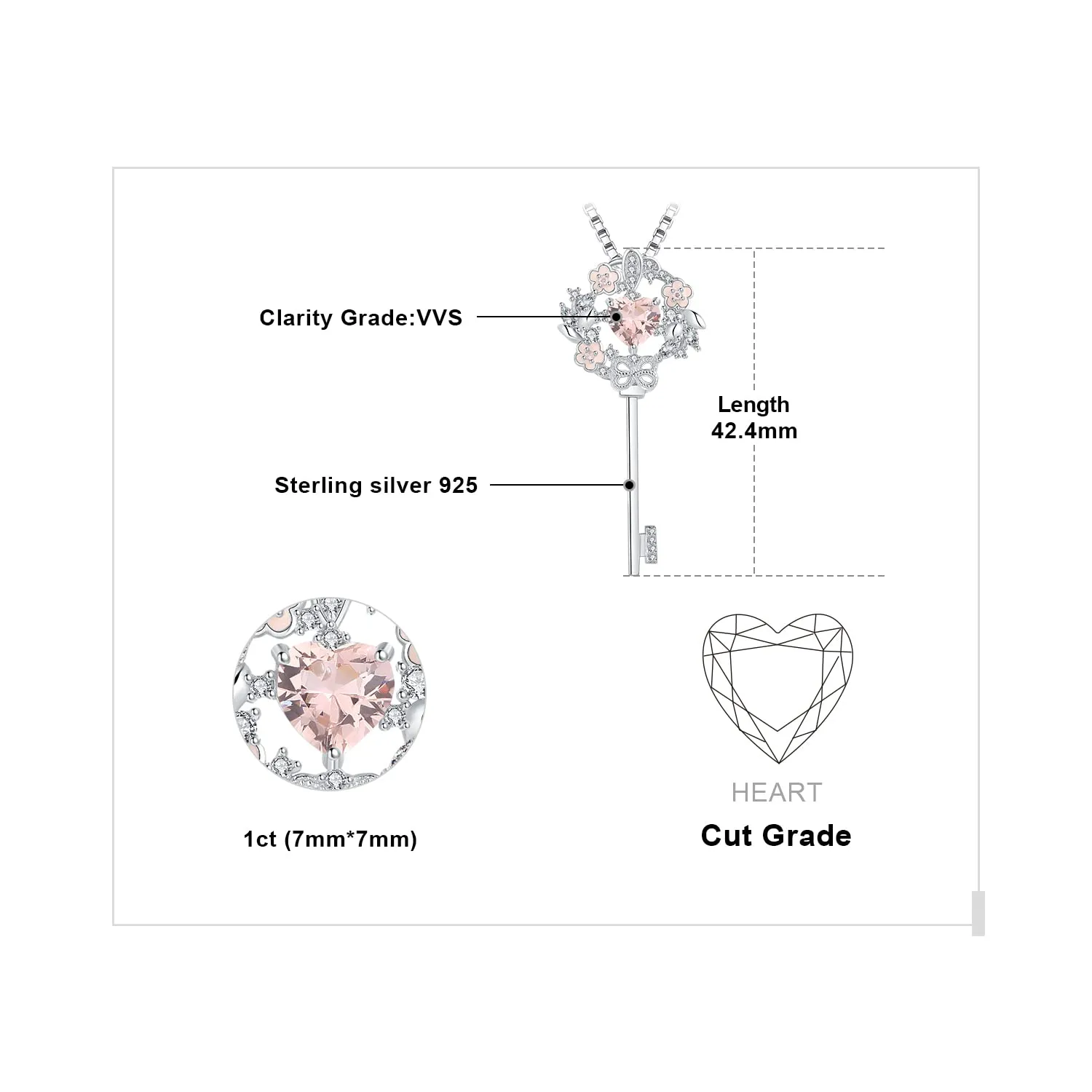 JewelryPalace Fiore 1.9ct collana argento 925 morganite chiave