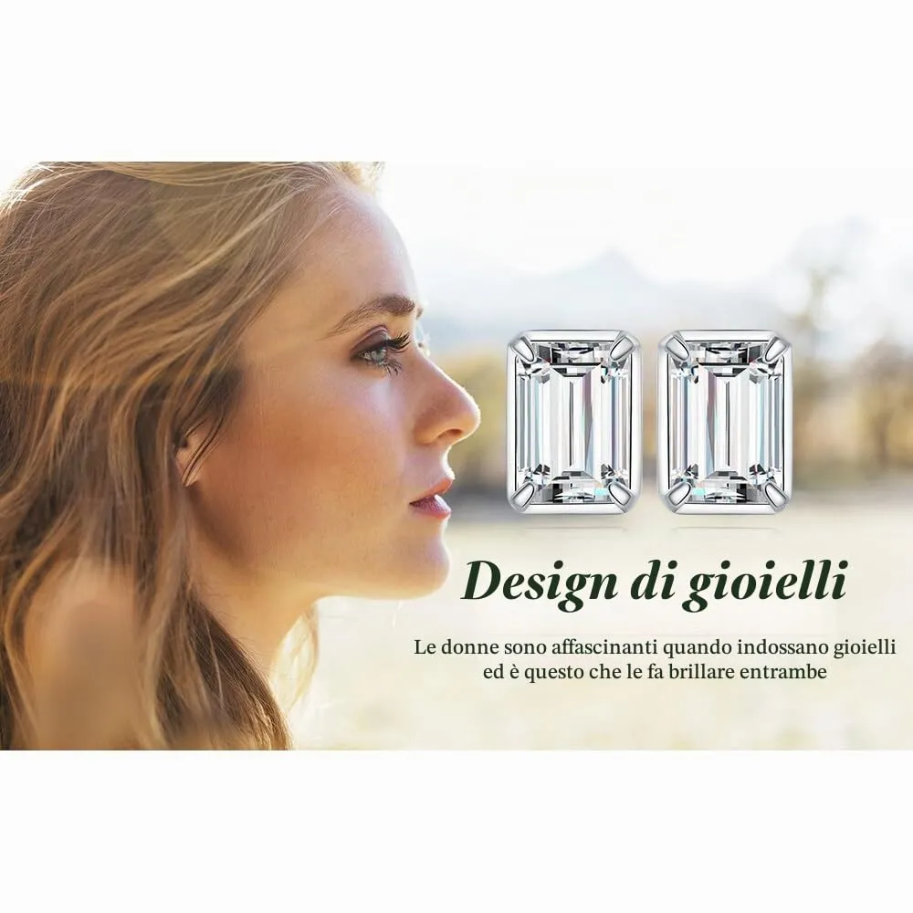 JewelryPalace 1ct Zirconia Orecchini Bottone Argento Taglio Smeraldo