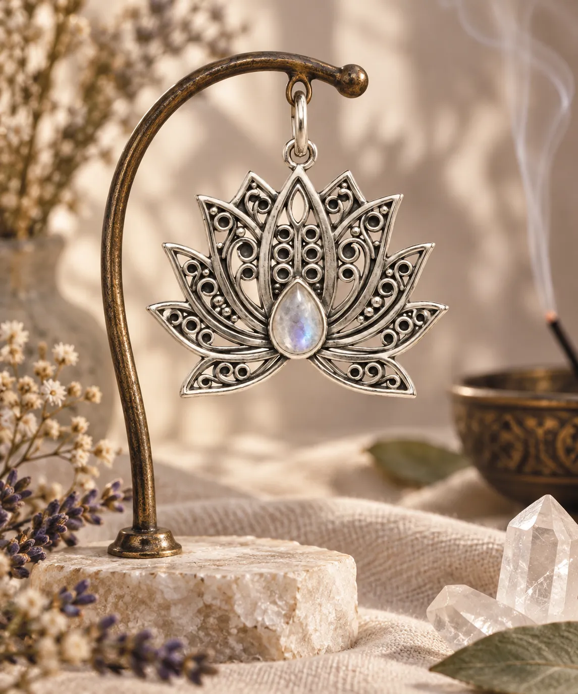 Victoria Jane Lotus ciondolo pietra di luna argento