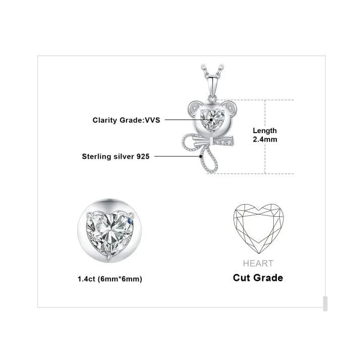 JewelryPalace Orsetto 1.5ct Collana Argento Zirconia Cuore 45cm