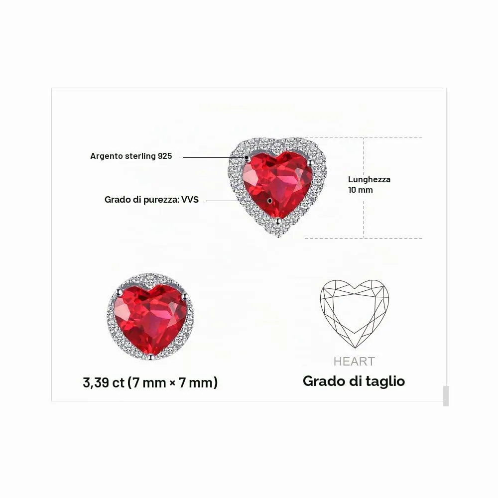 JewelryPalace Cuore 3.8ct Rubino orecchini argento lobo